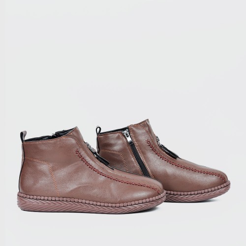 Women’s Casual Zipper Closure Ankle Boots - Brown image