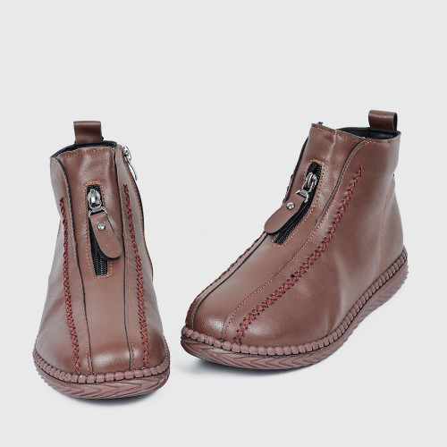 Women’s Casual Zipper Closure Ankle Boots - Brown image