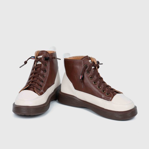 Retro Style Thick Soled High Top Sneakers for Women -Brown image