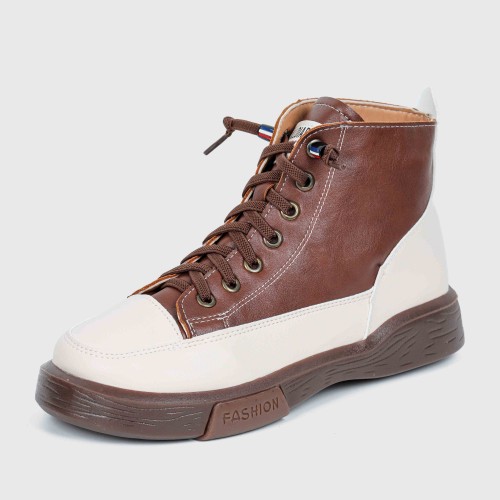 Retro Style Thick Soled High Top Sneakers for Women -Brown image
