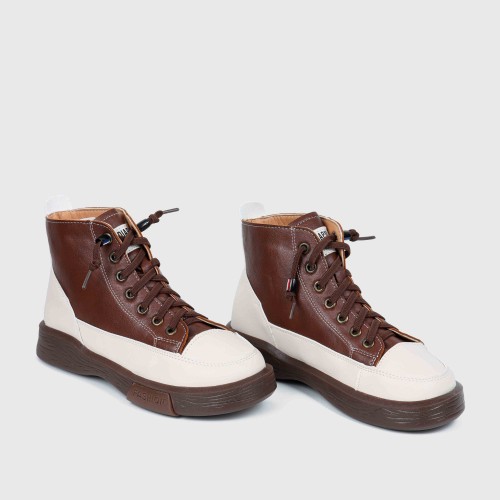 Retro Style Thick Soled High Top Sneakers for Women -Brown image