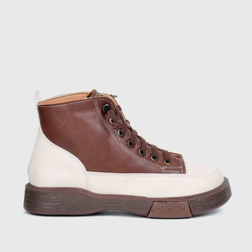 Retro Style Thick Soled High Top Sneakers for Women -Brown image