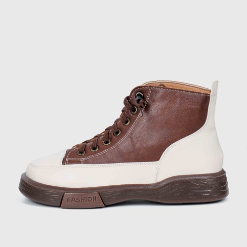 Retro Style Thick Soled High Top Sneakers for Women -Brown image
