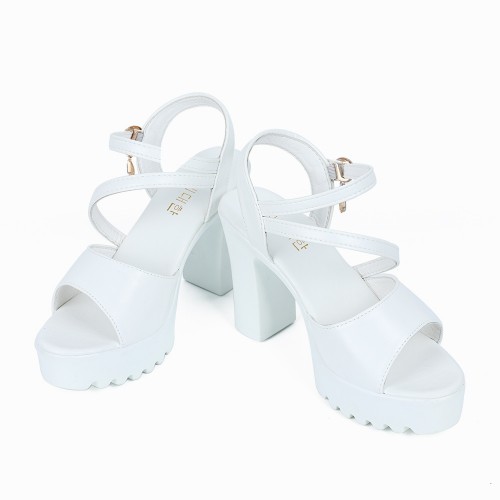 Fish Mouth Buckle Closure Chunky Heel for Women - White image