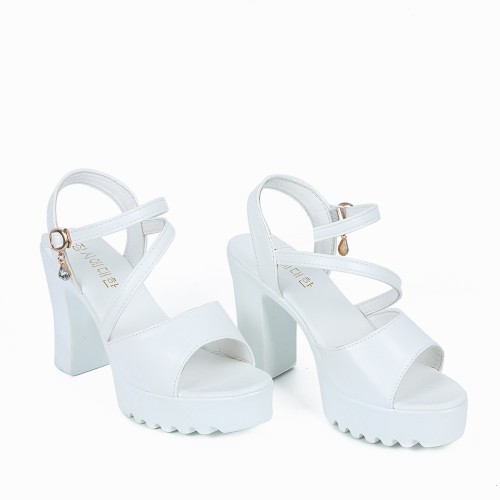 Fish Mouth Buckle Closure Chunky Heel for Women - White image