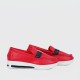 Belt Buckle Round Toe Platform Women's Loafers Shoes - Red image