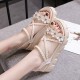 Flower Decorated Braided Belted Sandals for Ladies - Beige image