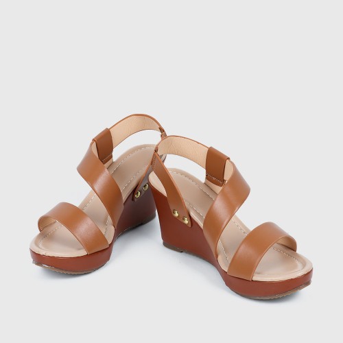 Open Toe Cross Strap Women’s Wedge Sandals - Brown image