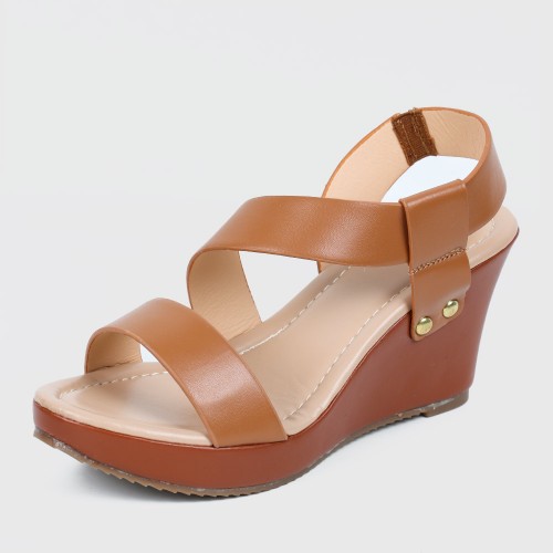 Open Toe Cross Strap Women’s Wedge Sandals - Brown image