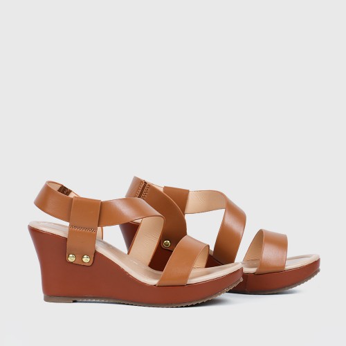 Open Toe Cross Strap Women’s Wedge Sandals - Brown image