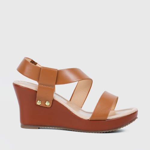 Open Toe Cross Strap Women’s Wedge Sandals - Brown image