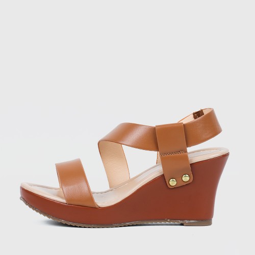 Open Toe Cross Strap Women’s Wedge Sandals - Brown image