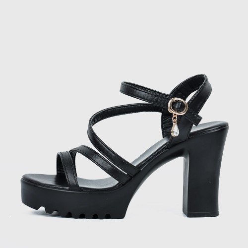Buckle Strap Closure High Heeled Sandals -Black image