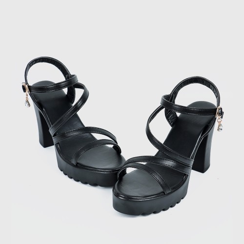 Buckle Strap Closure High Heeled Sandals -Black image