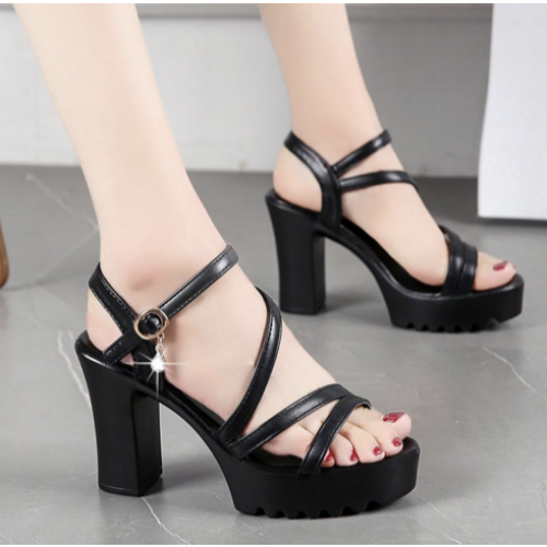 Buckle Strap Closure High Heeled Sandals -Black image