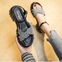 Buckle Closure Square Heel Sandals for Women - Black