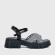 Buckle Closure Braid Print Strap Square Heel Sandals for Women - Black image