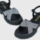 Buckle Closure Braid Print Strap Square Heel Sandals for Women - Black image