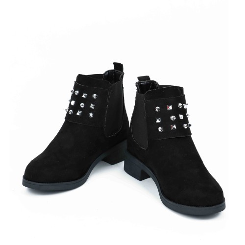 Women’s Rivets Studded Buckle Closure Suede Ankle Boots – Black image