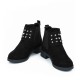 Women’s Rivets Studded Buckle Closure Suede Ankle Boots – Black image