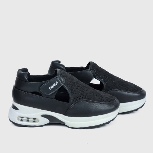 Women’s Breathable Casual Velcro Sport Shoes – Black image