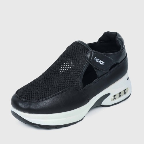 Women’s Breathable Casual Velcro Sport Shoes – Black image