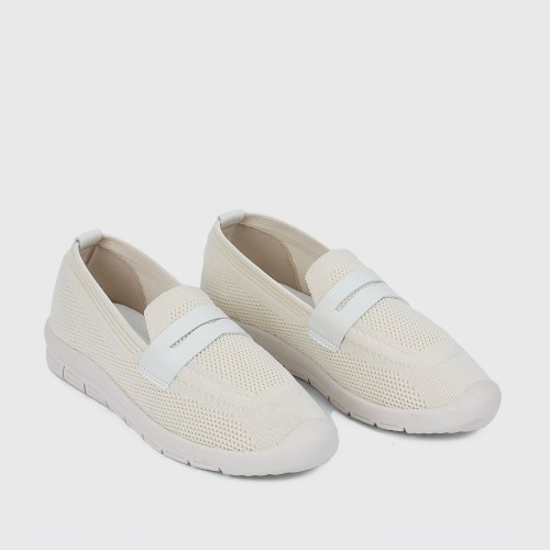 Light Weight Retro Style Slip On Loafers for Women - Cream image