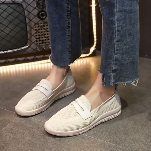 Light Weight Retro Style Slip On Loafers for Women - Cream image