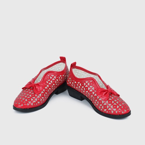 Bowknot Rubber Sole Slip On Loafers for Women - Red image