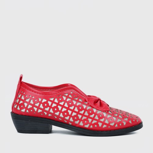 Bowknot Rubber Sole Slip On Loafers for Women - Red image