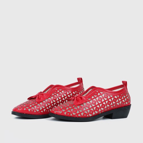 Bowknot Rubber Sole Slip On Loafers for Women - Red image