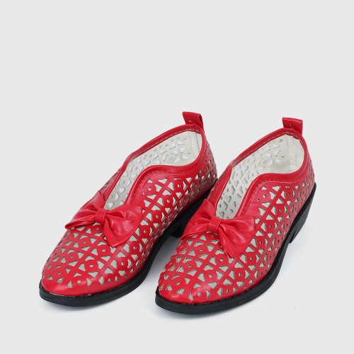 Bowknot Rubber Sole Slip On Loafers for Women - Red image
