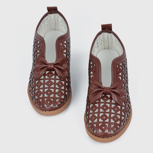 Bowknot Rubber Sole Slip On Loafers for Women - Brown image