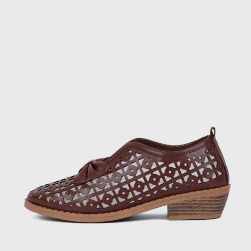Bowknot Rubber Sole Slip On Loafers for Women - Brown image