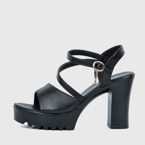 Fish Mouth Buckle Closure Chunky Heel for Women - Black image