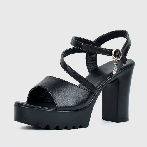 Fish Mouth Buckle Closure Chunky Heel for Women - Black image