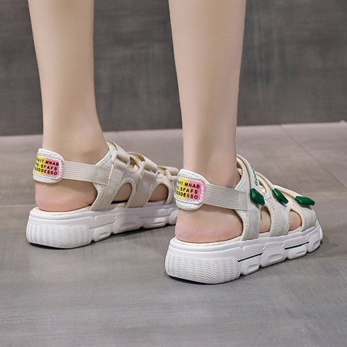 Women’s Open Toe Velcro Closing Fashion Sandals - White image