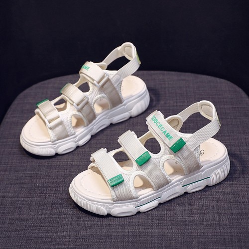 Women’s Open Toe Velcro Closing Fashion Sandals - White image