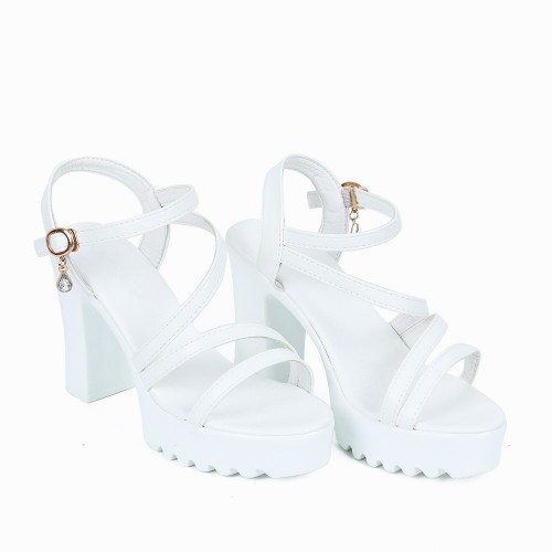 Buckle Strap Closure High Heeled Sandals - White image