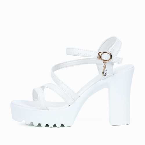 Buckle Strap Closure High Heeled Sandals - White image