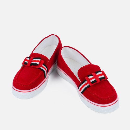 Bowknot Low Heel Round Toe Slip On Women’s Loafers - Red image