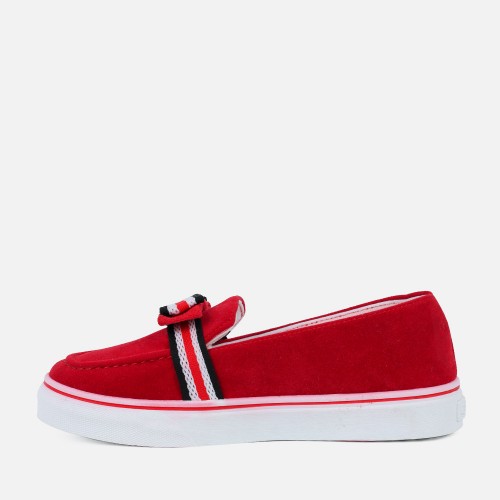 Bowknot Low Heel Round Toe Slip On Women’s Loafers - Red image