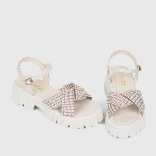 Buckle Closure Square Heel Sandals for Women - Cream image