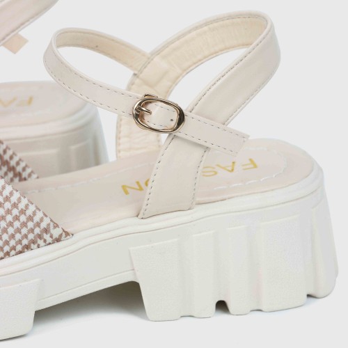 Buckle Closure Square Heel Sandals for Women - Cream image