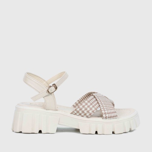 Buckle Closure Square Heel Sandals for Women - Cream image