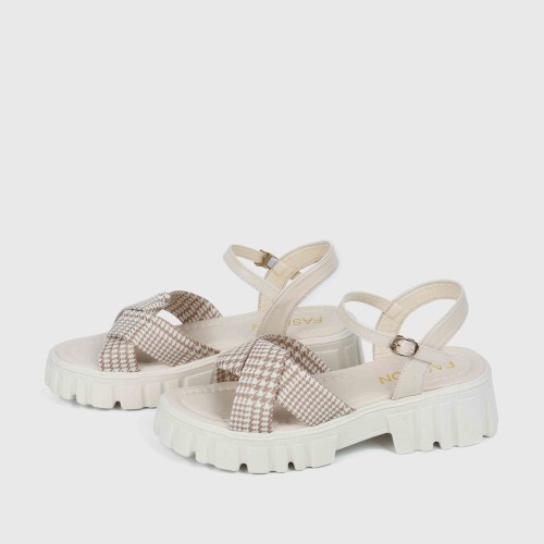 Buckle Closure Square Heel Sandals for Women - Cream image
