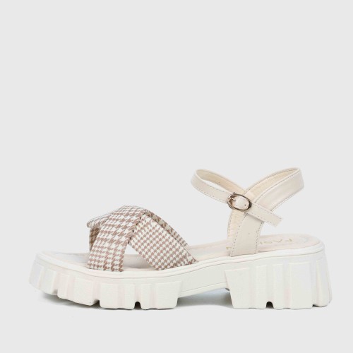 Buckle Closure Square Heel Sandals for Women - Cream image