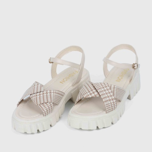Buckle Closure Square Heel Sandals for Women - Cream image