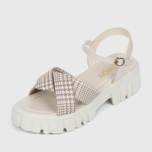 Buckle Closure Square Heel Sandals for Women - Cream image