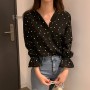Elegant Style Hearts Printed Chic Loose Blouse - Black